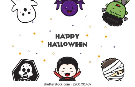 Cute halloween character background banner cartoon illustration flat cartoon style