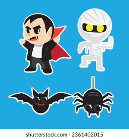 cute halloween character cartoon with dracula, mummy , bat and spider