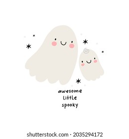 Cute Halloween character - Ghost mom and baby. Avesome autumn vector illustrations