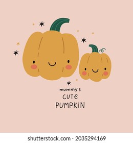 Cute Halloween character - Pumpkin mom and baby. Avesome autumn vector illustrations