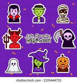 Cute Halloween Character Set - Vector Illustration