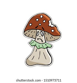 Cute Halloween character sticker. Vector illustration of mushroom. 