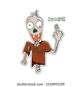 Cute Halloween character sticker. Vector illustration of zombie. 