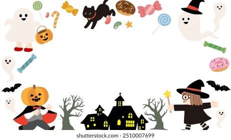 Cute Halloween character vector frame