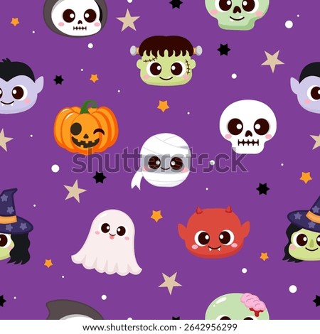 Cute Halloween characters avatar seamless pattern background