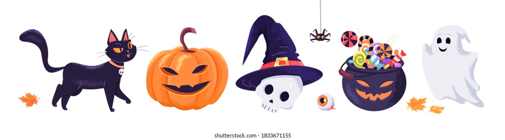 Cute Halloween characters and decoration elements