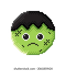 Cute Halloween characters Frankenstein icon pixel art. Happy Halloween. Vector pixel art.