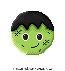 Cute Halloween characters Frankenstein icon pixel art. Happy Halloween. Vector pixel art.