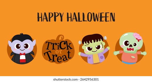 Cute Halloween characters greeting card cartoon design