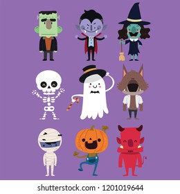 Cute Halloween Characters With Simple Color And Easily Editable Layers.