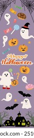 Cute halloween characters vector banner