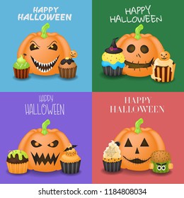 Cute Halloween characters vector template illustration.