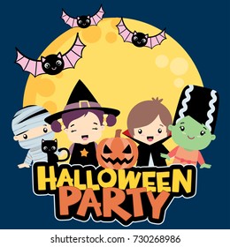 Cute Halloween children costume party vector illustration design