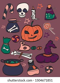 Cute Halloween Clipart vector illustration, isolated, design, stickers