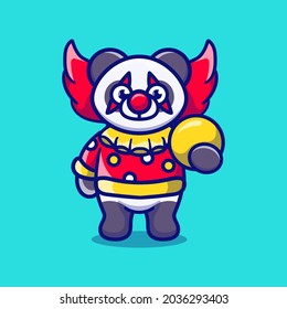 cute halloween clown panda carrying ball, suitable for icon or dress design about cute animal halloween