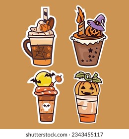 Cute Halloween coffee latte, is a Halloween drink vector illustration with a funny yet scary vibe.
