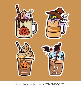 Cute Halloween coffee latte, is a Halloween drink vector illustration with a funny yet scary vibe.
