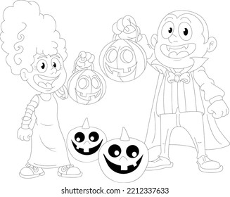Cute Halloween Coloring Pages For Kids, Halloween Coloring Book Pages. Halloween line art