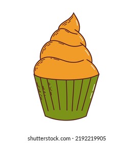 Cute halloween cupcake. Halloween element. Trick or treat concept. Vector illustration in hand drawn style