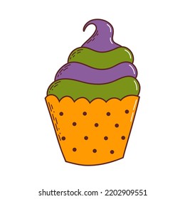 Cute halloween cupcake. Halloween element. Trick or treat concept. Vector illustration in hand drawn style