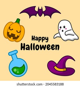 cute halloween day cartoon element design on orange background.