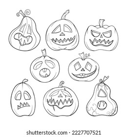 Cute halloween or day of the dead jack o lantern designs, colouring page