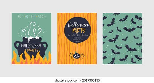 Cute Halloween designs, pattern background and typography, great for party invitations, banners, cards - vector design