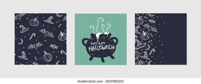 Cute Halloween designs, pattern background and typography, great for party invitations, banners, cards - vector design