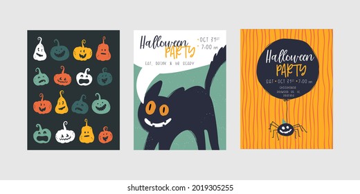 Diseño de Halloween lindo, fondo de patrón y tipografía, ideal para invitaciones a fiestas, banners, tarjetas - diseño vectorial