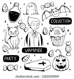 cute halloween doodle elements and character