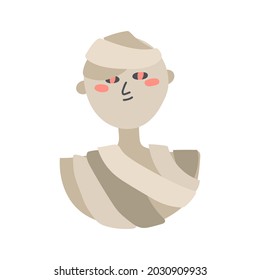 Cute Halloween doodle illustration of a mummy in gray colors with blush. Pretty Halloween character. Vector isolated on white background.