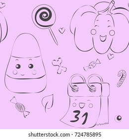 Cute halloween doodle pattern with candies