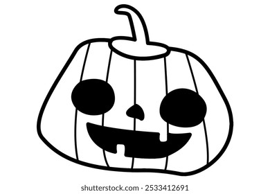 Cute Halloween doodle pumpkins with happy funny face expressions. October handdrawn decorations, Jack-o-lantern characters. Children's coloring pages. Kids flat vector illustration isolated on white.