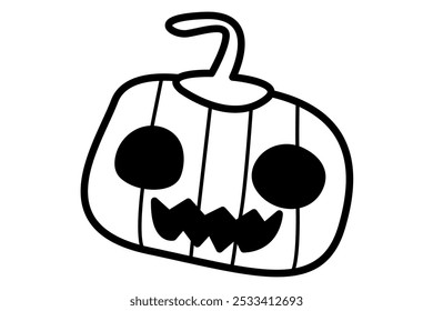 Bonito Halloween doodle abóboras com expressões de rosto engraçado feliz. Decorações desenhadas à mão de outubro, personagens de Jack-o-lantern. Páginas de coloração para crianças. Ilustração vetorial plana infantil isolada em branco.