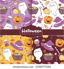 Cute halloween doodle seamless pattern collection