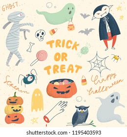 Cute Halloween doodle set