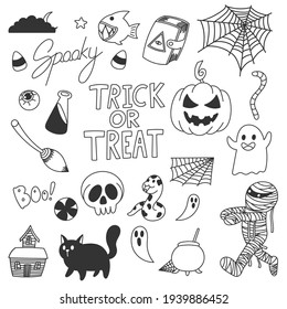Cute Halloween doodles  trick treat  black   white
