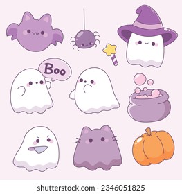 Cute halloween Elemente doodle Sammlung mit Geist, Kürbis, Fledermaus, Hexe, Spinne