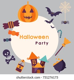 Cute Halloween elements icon with frame and copy space. Vector design. 