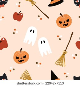 Cute Halloween Elements Seamless Pattern