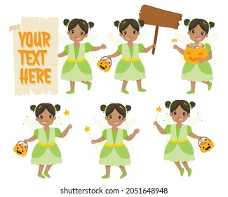 Cute Halloween fairy character and elements vector set