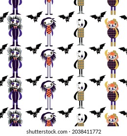 Cute Halloween Family white seamless pattern vector 