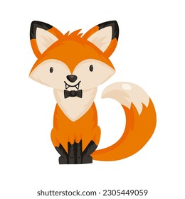 Cute Halloween fox with vampire teeth and a bow tie