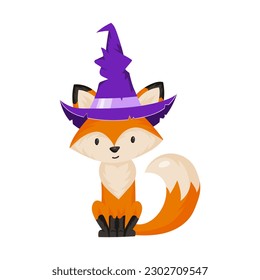 Cute Halloween fox wearing purple witch hat