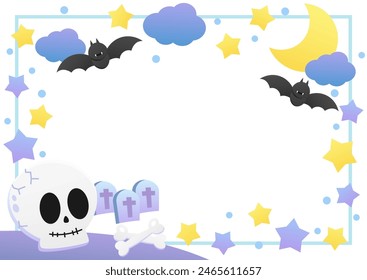 cute halloween frame with skull and gravestone, vector illustration