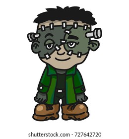 Cute Halloween Frankenstein, Cartoon Creature Monster icon. Vector Character Design