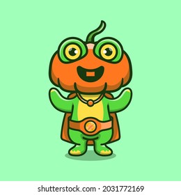 cute halloween frog pumpkin superhero illustration