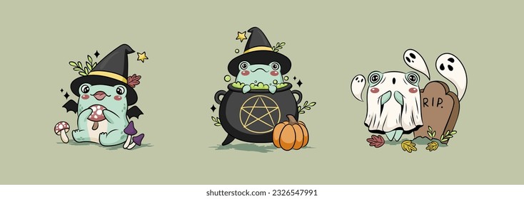 Cute Halloween frogs, illustration for kids