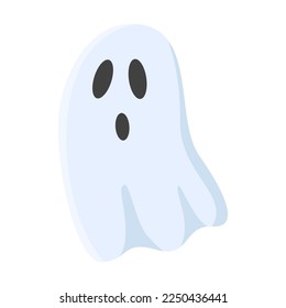 Cute Halloween funny ghost sticker vector illustration. Cartoon drawing of witchcraft or dark magic element in boho style isolated on white background