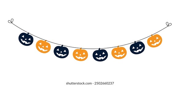 Cute Halloween Garland Bunting Silhouette Set with Jack O Lantern vector design